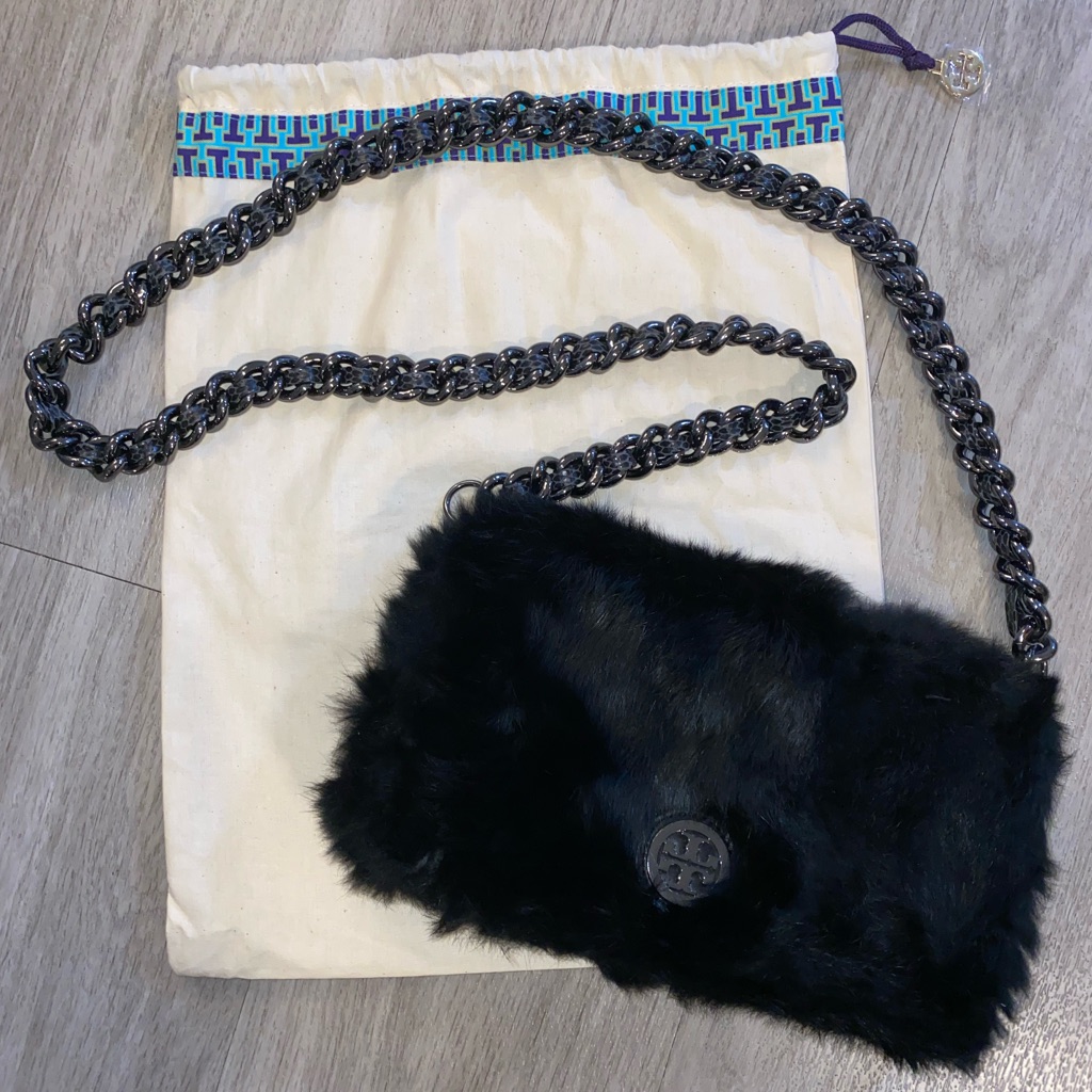 Tory Burch Black Rabbit Fur Crossbody Bag